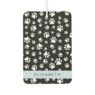 Paw Pattern, Dog Paws, Black and White, Your Name Car Air Freshener