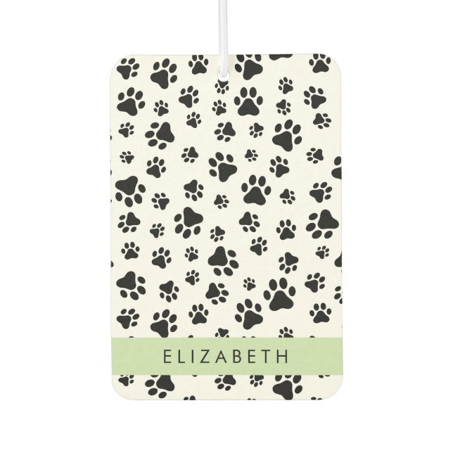 Paw Pattern, Dog Paws, Black and White, Your Name Car Air Freshener (Front)