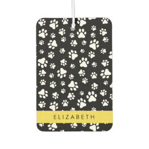 Paw Pattern, Dog Paws, Black and White, Your Name Car Air Freshener
