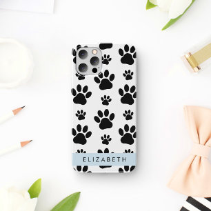 Paw Pattern, Dog Paws, Black and White, Your Name iPhone 12 Pro Case