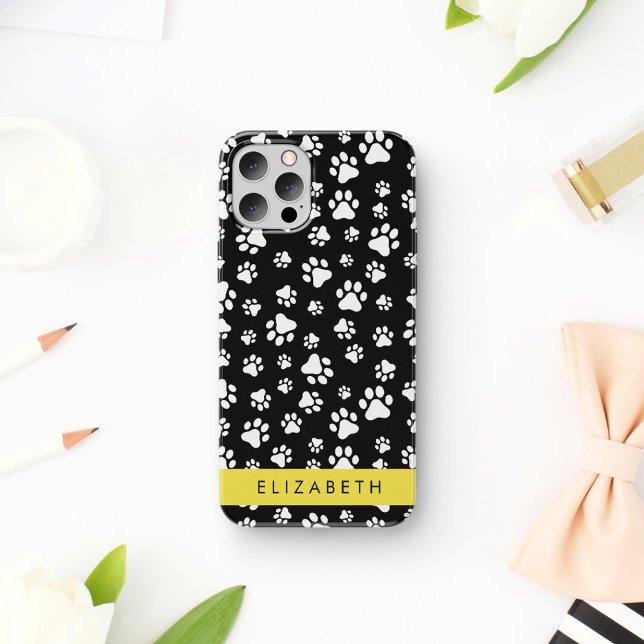 Paw Pattern, Dog Paws, Black and White, Your Name Case-Mate iPhone Case (Creator Uploaded)