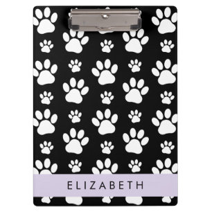 Paw Pattern, Dog Paws, Black and White, Your Name Clipboard