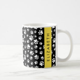 Paw Pattern, Dog Paws, Black and White, Your Name Coffee Mug