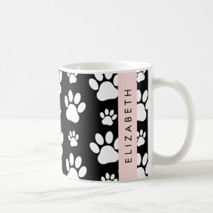 Paw Pattern, Dog Paws, Black and White, Your Name Coffee Mug