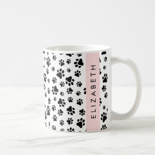 Paw Pattern, Dog Paws, Black and White, Your Name Coffee Mug