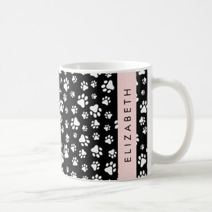 Paw Pattern, Dog Paws, Black and White, Your Name Coffee Mug