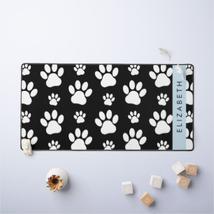Paw Pattern, Dog Paws, Black and White, Your Name Desk Mat