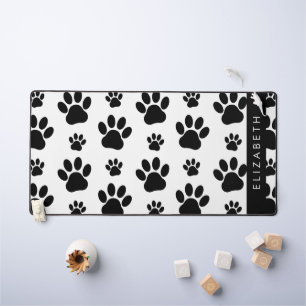 Paw Pattern, Dog Paws, Black and White, Your Name Desk Mat