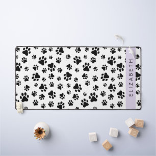 Paw Pattern, Dog Paws, Black and White, Your Name Desk Mat
