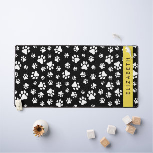 Paw Pattern, Dog Paws, Black and White, Your Name Desk Mat