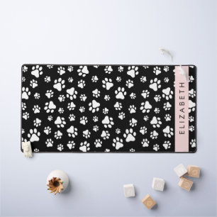 Paw Pattern, Dog Paws, Black and White, Your Name Desk Mat