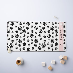 Paw Pattern, Dog Paws, Black and White, Your Name Desk Mat
