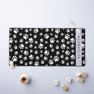Paw Pattern, Dog Paws, Black and White, Your Name Desk Mat