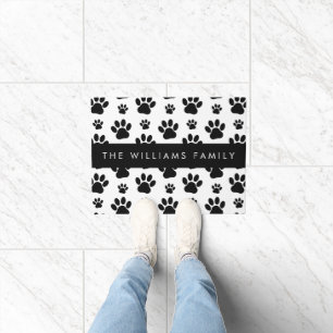 Paw Pattern, Dog Paws, Black and White, Your Name Doormat