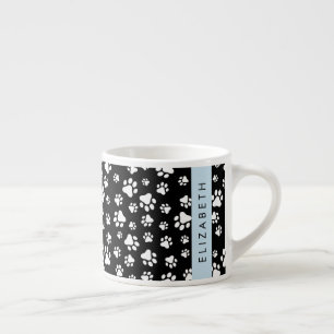 Paw Pattern, Dog Paws, Black and White, Your Name Espresso Cup