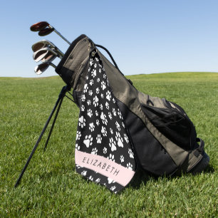 Paw Pattern, Dog Paws, Black and White, Your Name Golf Towel