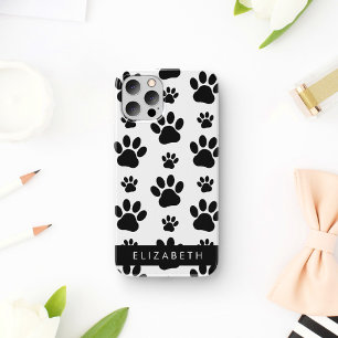 Paw Pattern, Dog Paws, Black and White, Your Name iPhone 16 Case