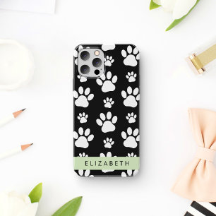 Paw Pattern, Dog Paws, Black and White, Your Name iPhone 16 Case