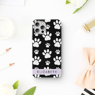 Paw Pattern, Dog Paws, Black and White, Your Name iPhone 16 Case