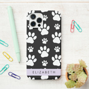 Paw Pattern, Dog Paws, Black and White, Your Name iPhone 12 Pro Case