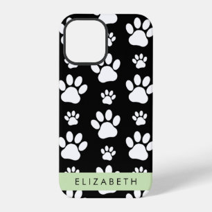 Paw Pattern, Dog Paws, Black and White, Your Name iPhone 12 Pro Case