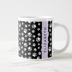 Paw Pattern, Dog Paws, Black and White, Your Name Large Coffee Mug