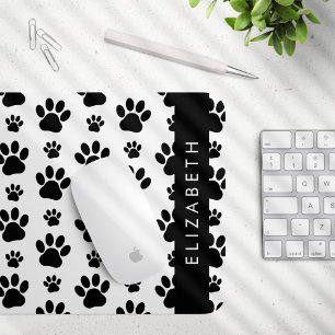Paw Pattern, Dog Paws, Black and White, Your Name Mouse Mat