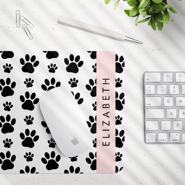Paw Pattern, Dog Paws, Black and White, Your Name Mouse Mat (Creator Uploaded)