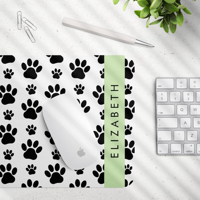 Paw Pattern, Dog Paws, Black and White, Your Name Mouse Mat (Creator Uploaded)