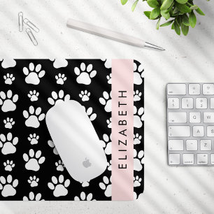 Paw Pattern, Dog Paws, Black and White, Your Name Mouse Mat