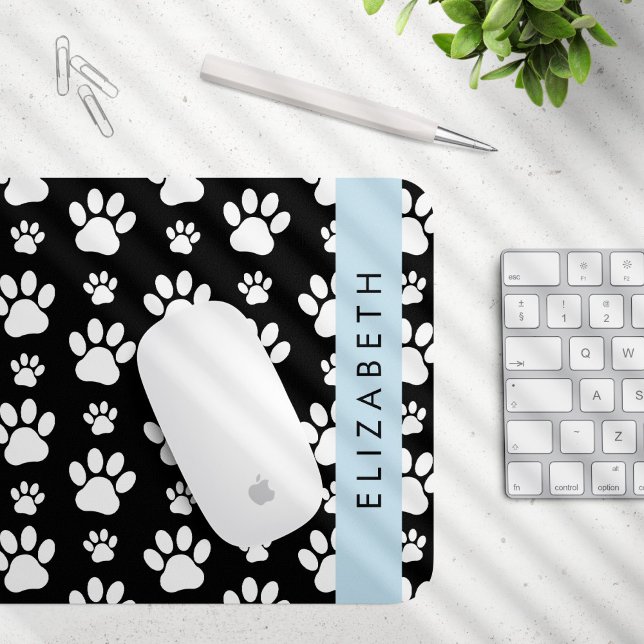 Paw Pattern, Dog Paws, Black and White, Your Name Mouse Mat (Creator Uploaded)