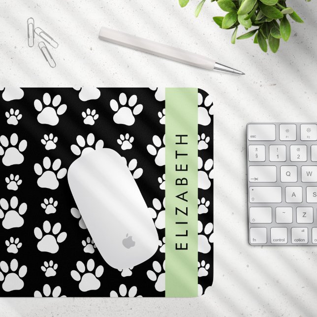 Paw Pattern, Dog Paws, Black and White, Your Name Mouse Mat (Creator Uploaded)