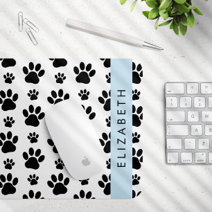 Paw Pattern, Dog Paws, Black and White, Your Name Mouse Mat