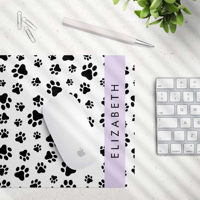 Paw Pattern, Dog Paws, Black and White, Your Name Mouse Mat (Creator Uploaded)