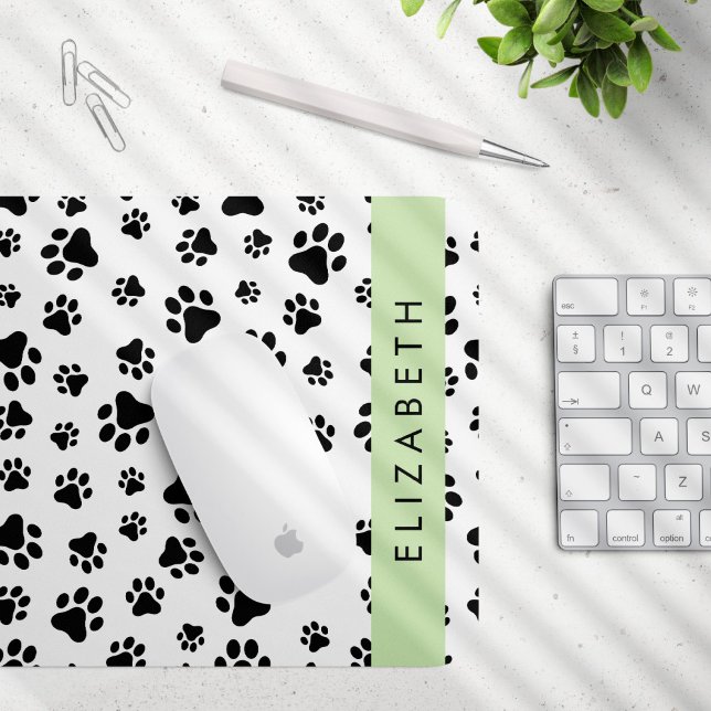 Paw Pattern, Dog Paws, Black and White, Your Name Mouse Mat (Creator Uploaded)