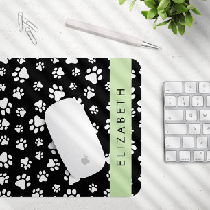 Paw Pattern, Dog Paws, Black and White, Your Name Mouse Mat