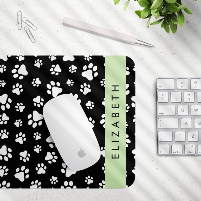 Paw Pattern, Dog Paws, Black and White, Your Name Mouse Mat (Creator Uploaded)