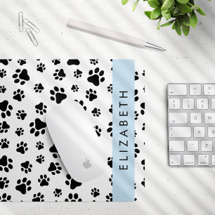 Paw Pattern, Dog Paws, Black and White, Your Name Mouse Mat