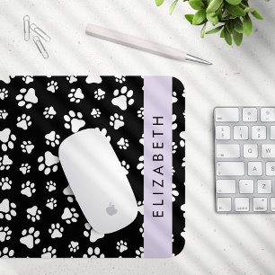 Paw Pattern, Dog Paws, Black and White, Your Name Mouse Mat