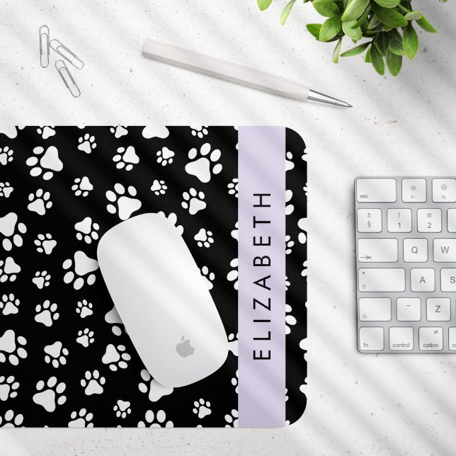 Paw Pattern, Dog Paws, Black and White, Your Name Mouse Mat (Creator Uploaded)
