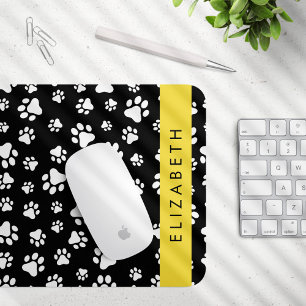 Paw Pattern, Dog Paws, Black and White, Your Name Mouse Mat