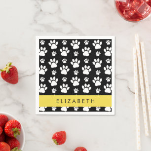 Paw Pattern, Dog Paws, Black and White, Your Name Napkin