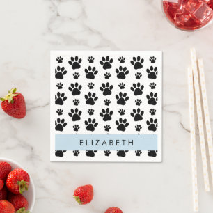 Paw Pattern, Dog Paws, Black and White, Your Name Napkin