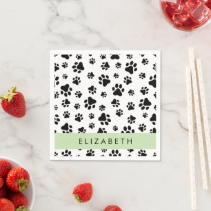 Paw Pattern, Dog Paws, Black and White, Your Name Napkin
