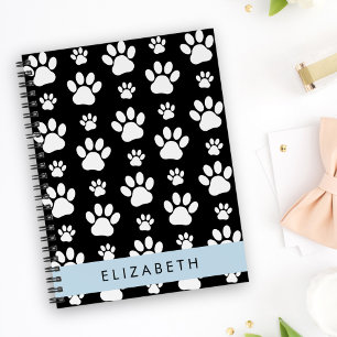 Paw Pattern, Dog Paws, Black and White, Your Name Notebook