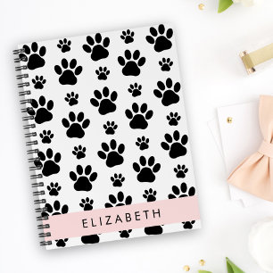 Paw Pattern, Dog Paws, Black and White, Your Name Notebook