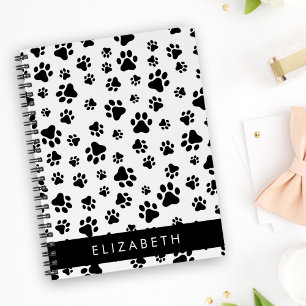 Paw Pattern, Dog Paws, Black and White, Your Name Notebook