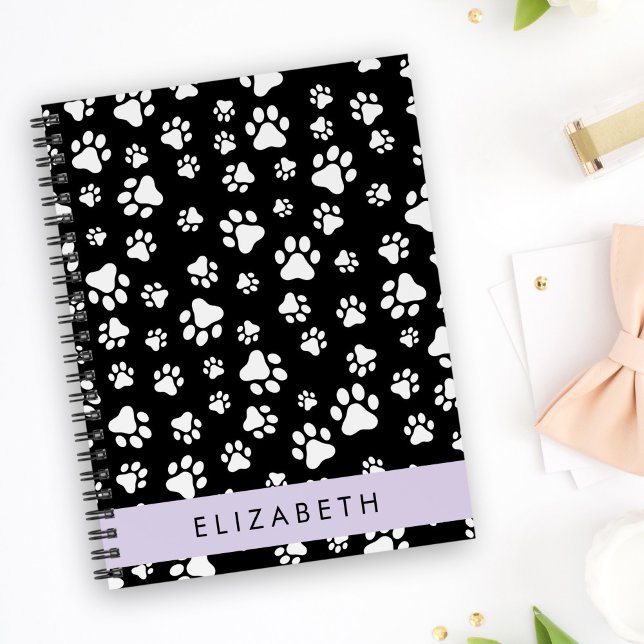 Paw Pattern, Dog Paws, Black and White, Your Name Notebook (Creator Uploaded)