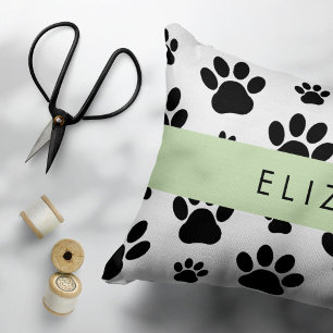 Paw Pattern, Dog Paws, Black and White, Your Name Pillowcase