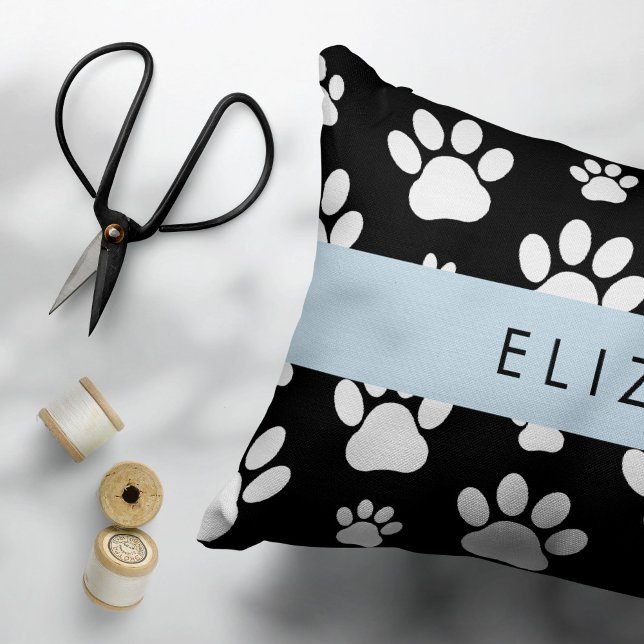 Paw Pattern, Dog Paws, Black and White, Your Name Pillowcase (Creator Uploaded)